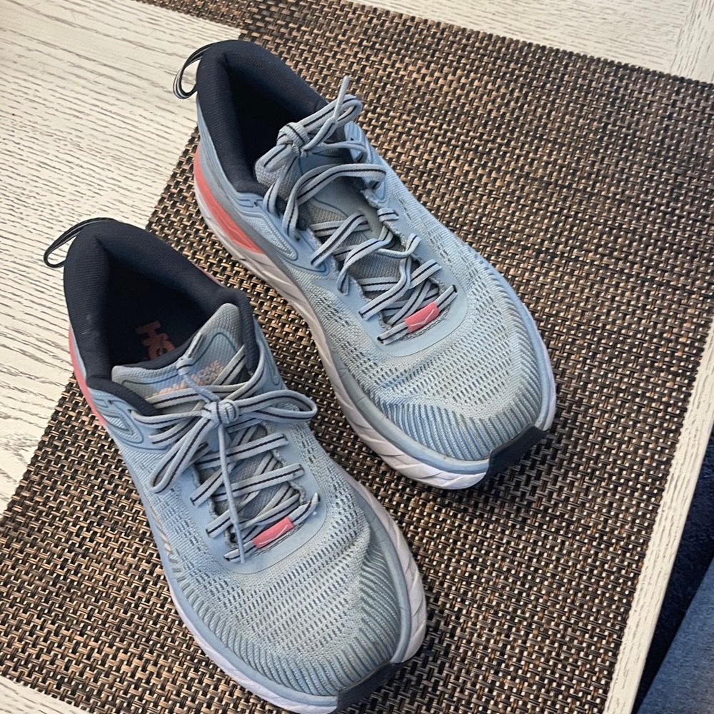 Hoka Bondi 7 Blue and Pink Athletic Shoes